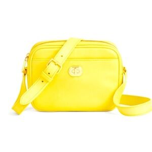 Talbots NWOT Pebbled  Napa Yellow Leather Turnlock Camera Bag/Crossbody!